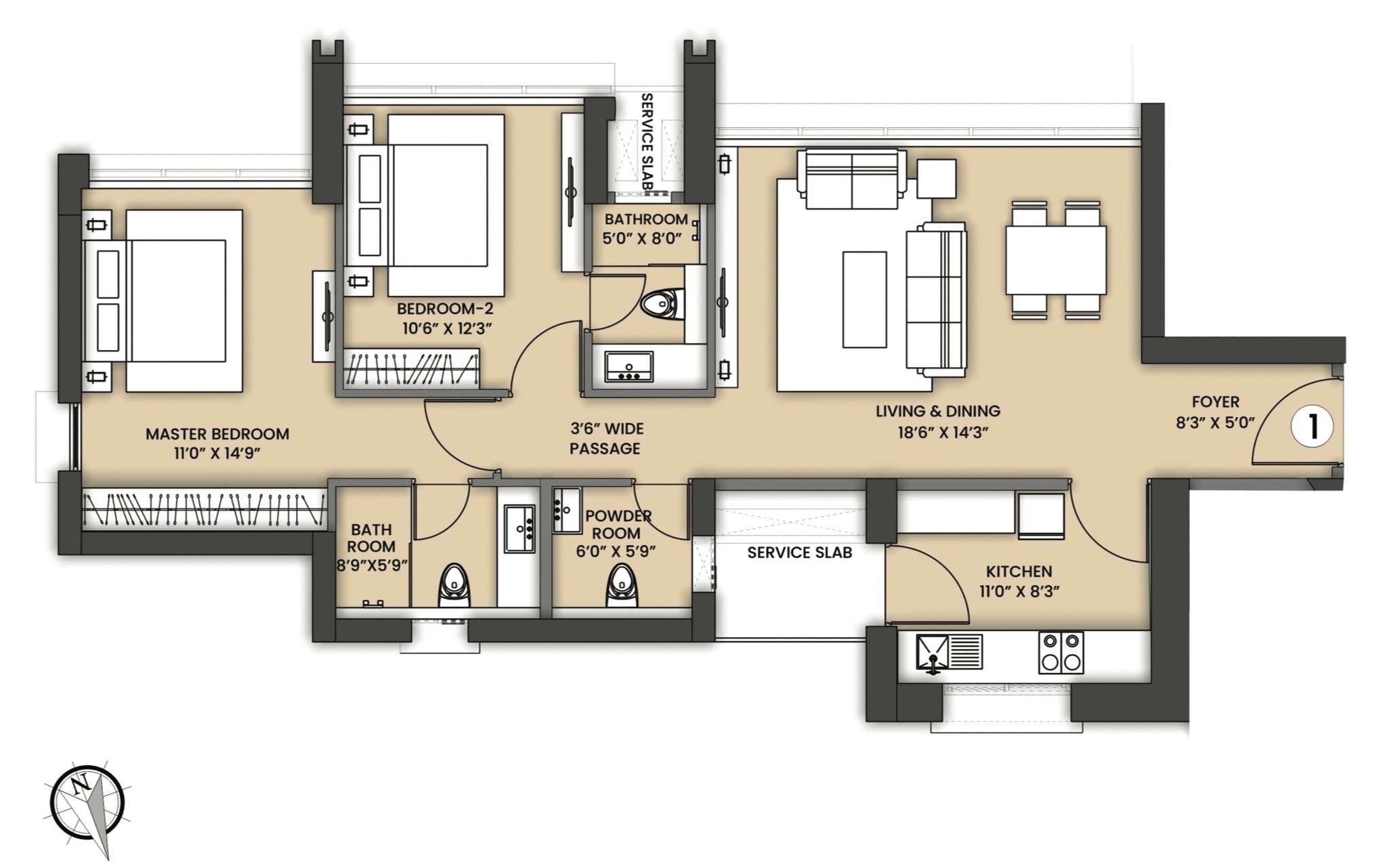 2 BHK Floor Plan